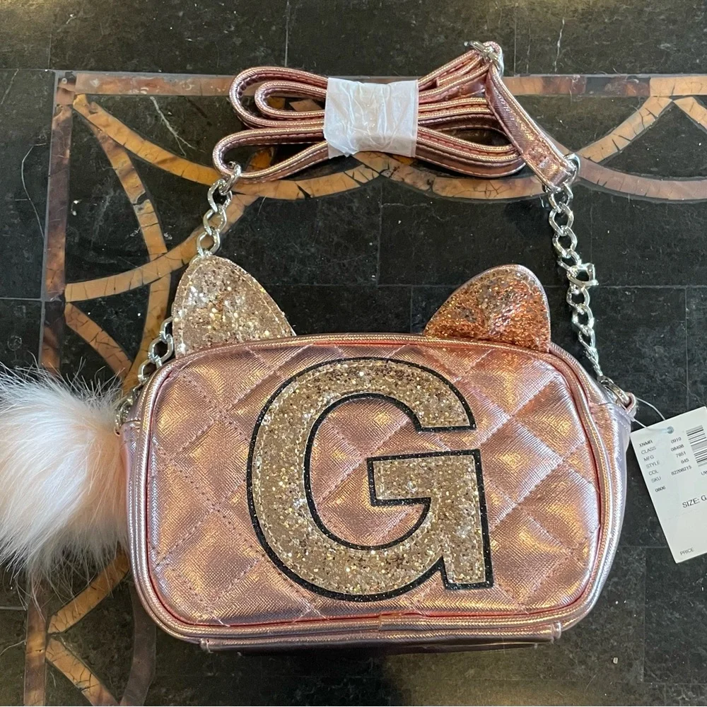 Justice Girls Kitty Purse, Pink‎ Glitter, Initial G, New With Tags